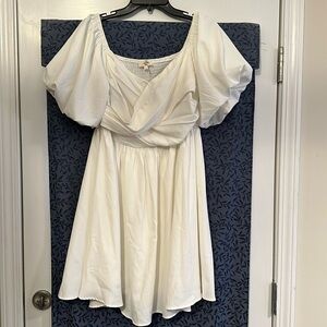 Entro White Dress with Puff Sleeves